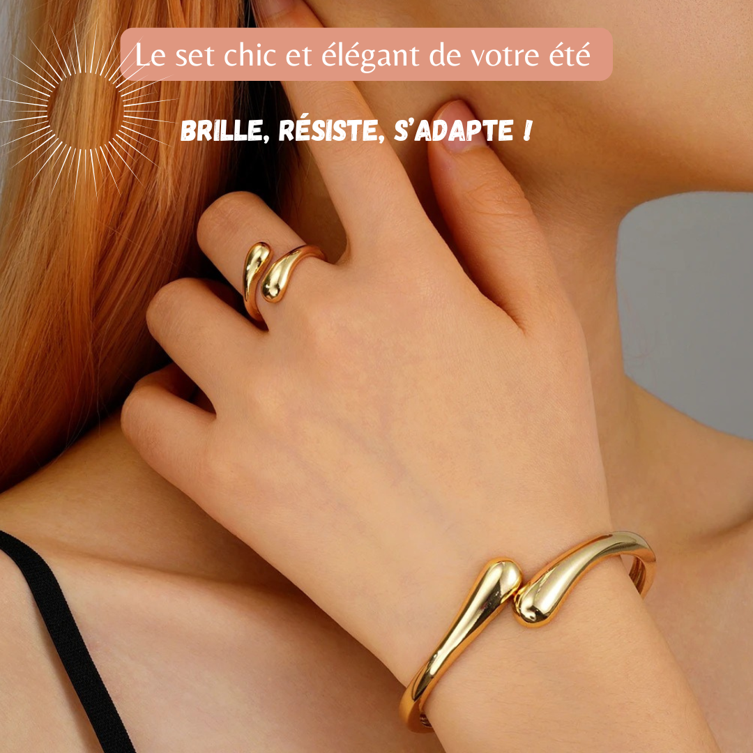 Bracelet et Bague Alora – Élégance Fluide en Or ou Argent