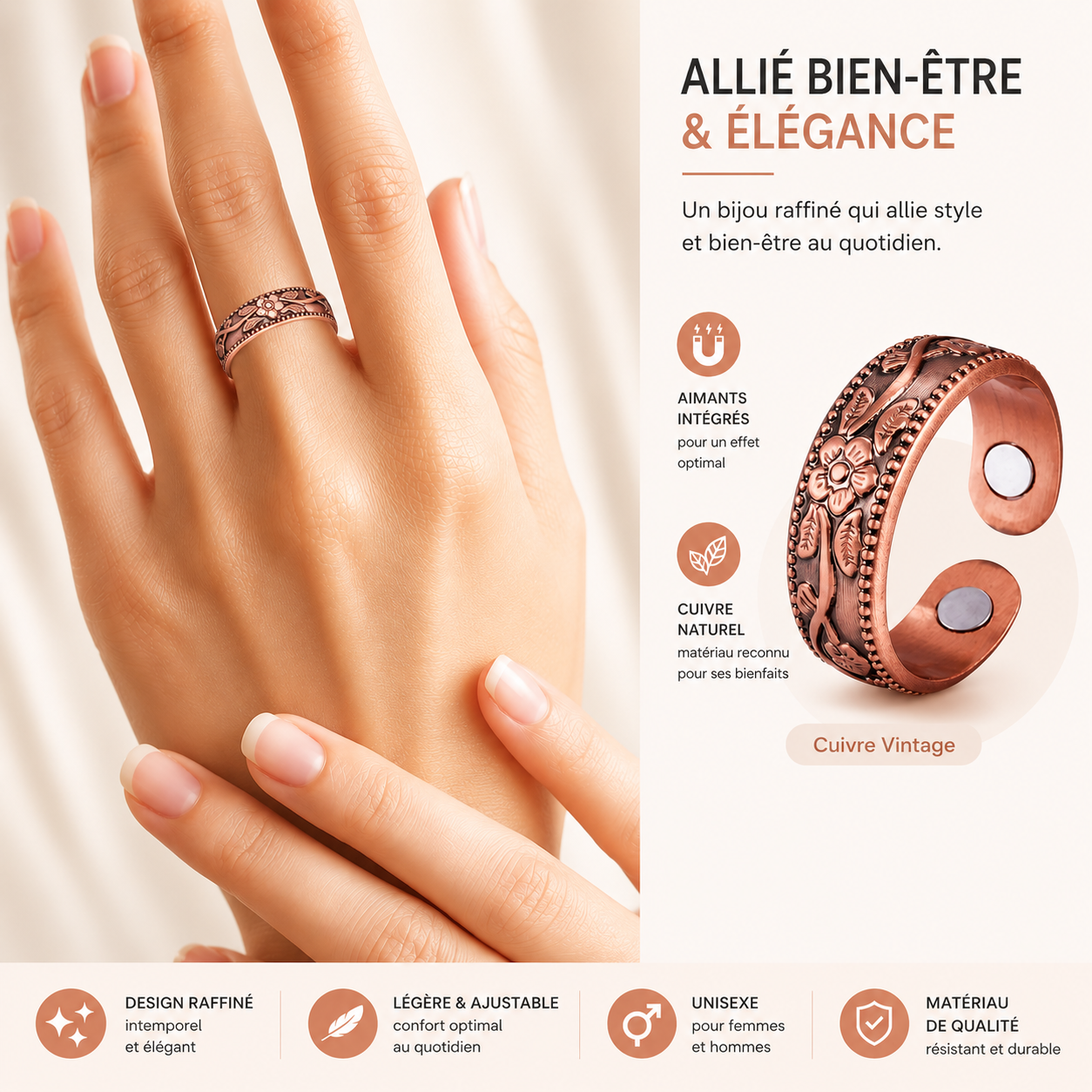 Bijou en Cuivre Magnétique Ajustable